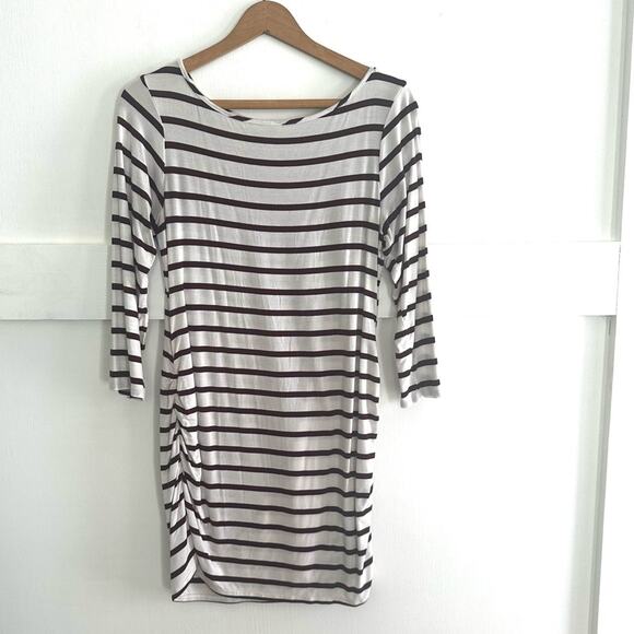 Loveappella Maternity 3/4 Sleeve Scoop Neck Rouched Red & White Stripes Medium - Picture 1 of 9